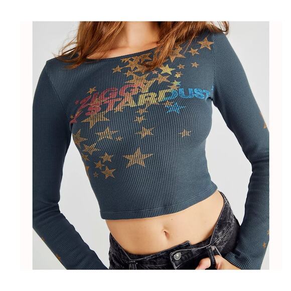 Daydreamer Daydreamer Los Angeles Waffle Knit Thermal Crop Top Gray NWOT XS - Picture 5 of 6